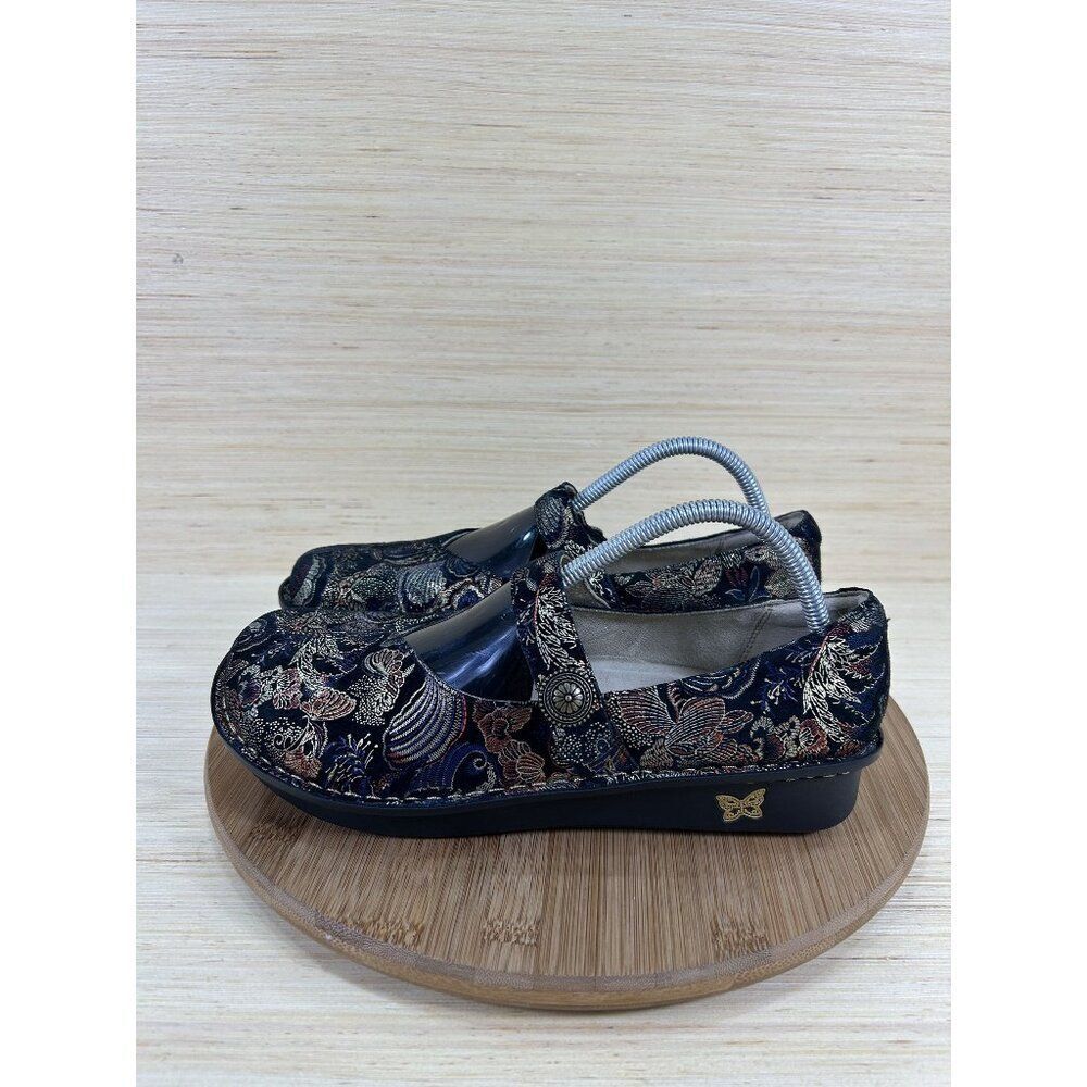 Alegria Paloma Black Leather Floral Mary Jane Shoes Womens Size 41 US 10.5